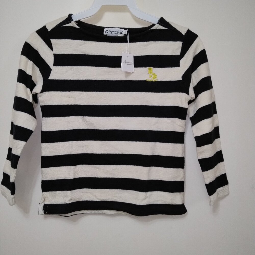 NWT Bonpoint boys navy and ivory striped top size 8A